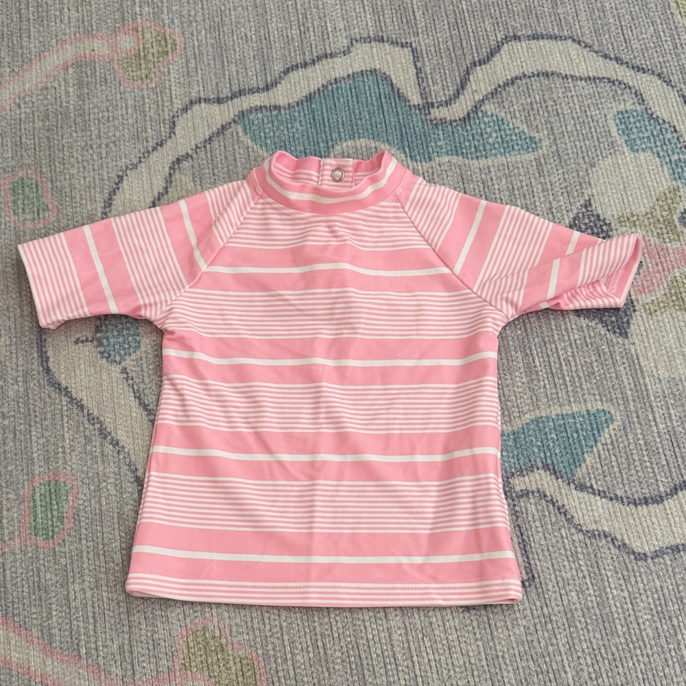 Minnow Pink Striped Kids Swim short sleeve Shirt - size 1